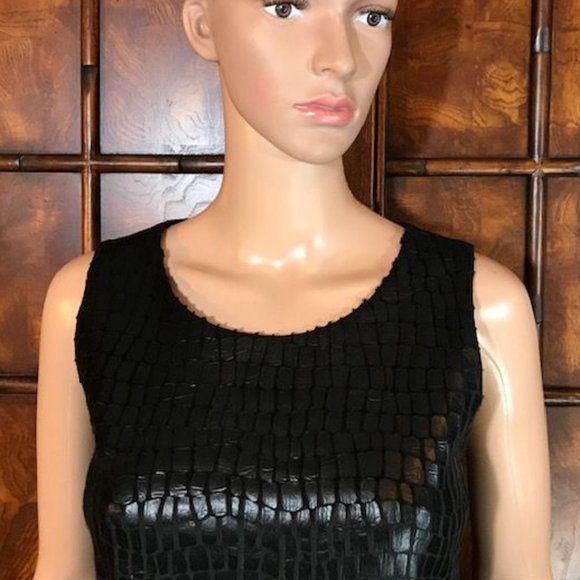 Anne Klein Paris Stroll Croc Embossed Faux Leather Dress - Picture 5 of 14